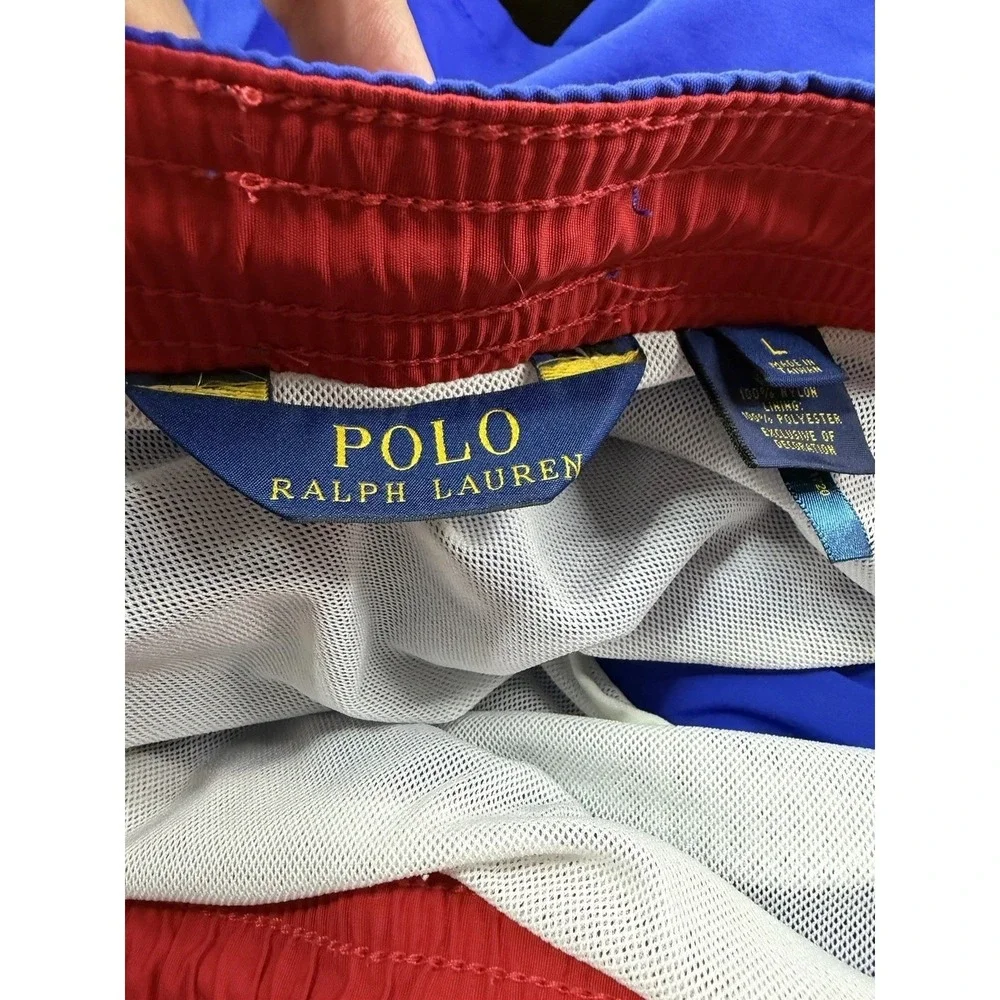 Polo Ralph Lauren Swim Trunks Size Large BlueRed Pony Logo Drawstring Mesh Lined